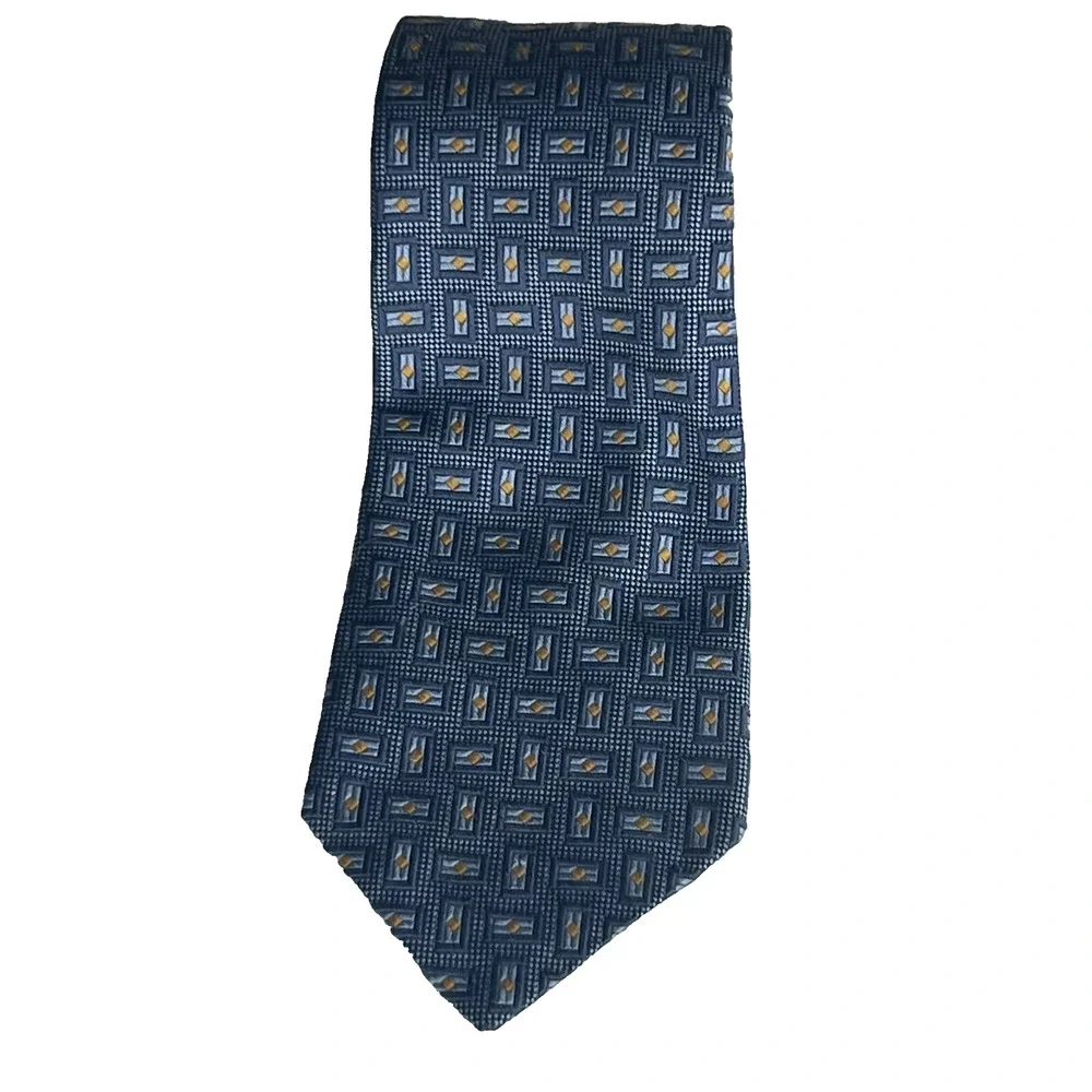 Robert Talbott Best Of Class Men's Neck Tie Woven Silk Blue Yellow Geometric